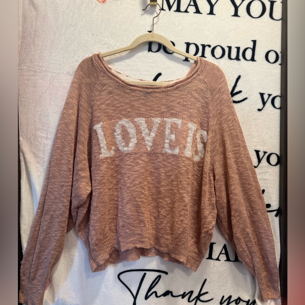 Blank Paige “Love Is”  Modern Pink Sweater  Size Large